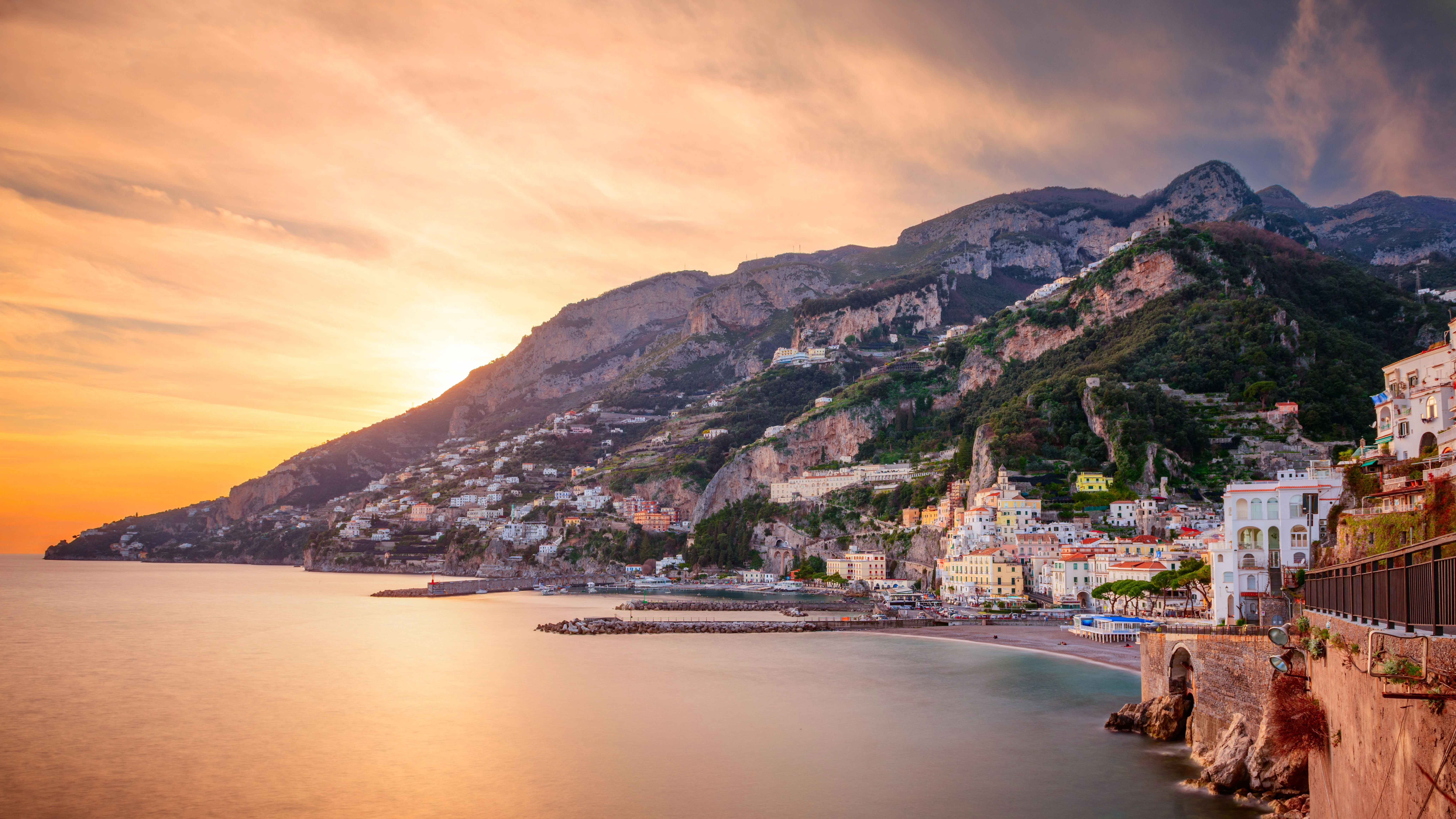 Mediterranean terrace overlooking the sea at golden hour